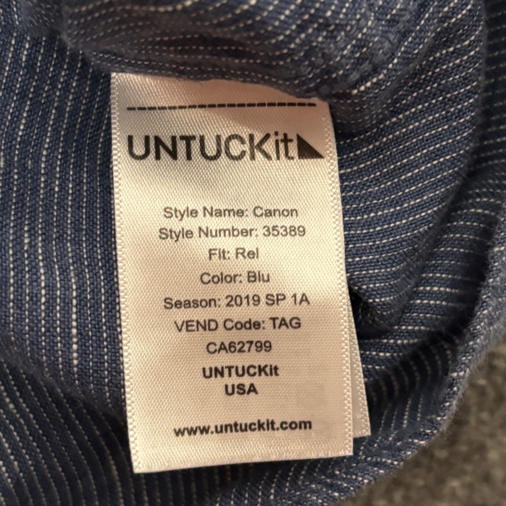 UNTUCKit Linen Shirt Mens XXL Blue Canon Striped Short Sleeve Relaxed Fit - Picture 4 of 14